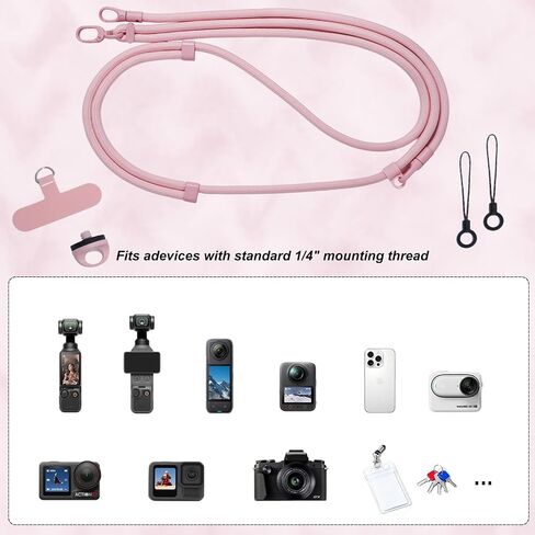 DJDIRY 2in1 Adjustable Lanyard Strap for DJI Osmo Pocket 3/4 Wrist Strap, Phone Lanyard Crossbody, with 1/4" Screw (2in1-Pink) in Saudi Arabia