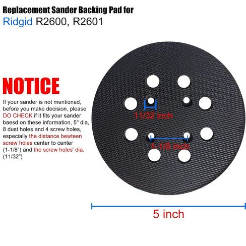 5" Hook and Loop Sander Pad for Ridgid R2600, R2601 Random Orbit Sanders -5 Inch 8 Hole Replacement Sanding Pad for Part Number 300527002 - with Extra Hard Backing - 1 Pack in Saudi Arabia
