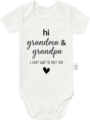 Hi Grandma and Grandpa I Can't Wait to Meet You Baby Bodysuit, Pregnancy Announcement Unisex Cotton Short Clothing in Saudi Arabia