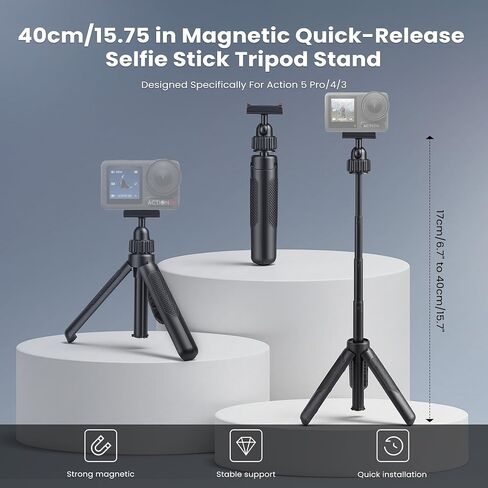 حامل ثلاثي عصا سيلفي من Walking Way 40 سم/15.75 بوصة لـ DJI Osmo Action 3/4/5 Pro، عمود تمديد مغناطيسي سريع التحرير، قبضة محمولة صغيرة 2 في 1 مع رأس كروي 360 درجة، ملحق لمدونة فيديو للسفر in Kuwait