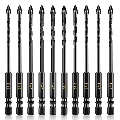 10 PCS 3/16 Inch Masonry Drill Bit Set,Carbide Concrete Drill Bit | Four-Cross Edge,Hex Shank,5mm Spear Point Drill Bits for Tile Ceramic Glass Cement Metal Porcelain Wood Brick Marble in Kuwait