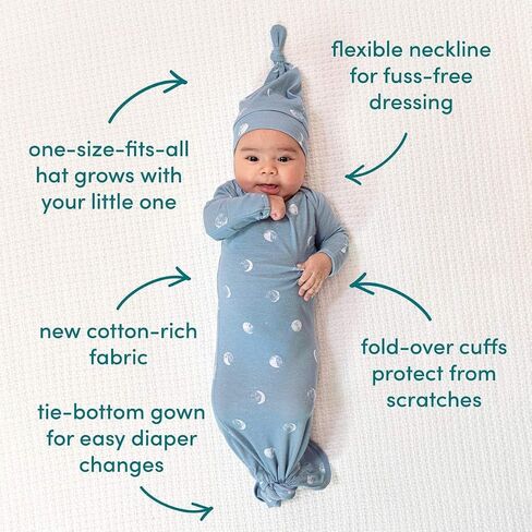 aden + anais Comfort Knit Knotted Newborn Baby Gown and Hat, 2 Piece Set, 0-3 Months in Saudi Arabia
