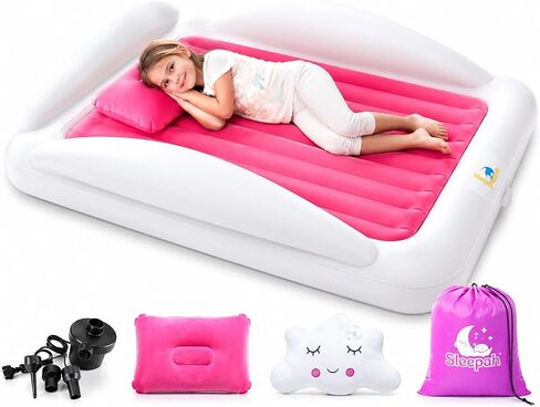 Inflatable Toddler Travel Bed – Kids Blow Up Air Mattress + Safety Bumpers | Full Set Includes Pillow Pump Carry Case & More – Perfect Transitional Cot for Traveling Camping Grandmas house by Sleepah in Saudi Arabia