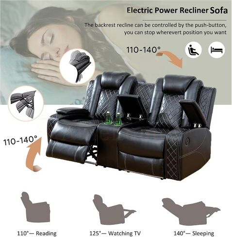Multifunction Power Recliner Couch Set with LED Light, Storage Console, Cup Holders, USB Charging Port (3Piece, Black) in Kuwait