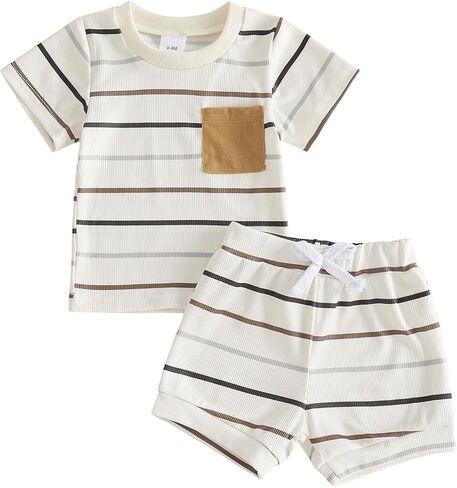 CIYCUIT Baby Boy Summer Outfits Infant Toddler Letter Print Short Sleeve T-Shirt Tops and Shorts 2Pcs Clothes in Kuwait