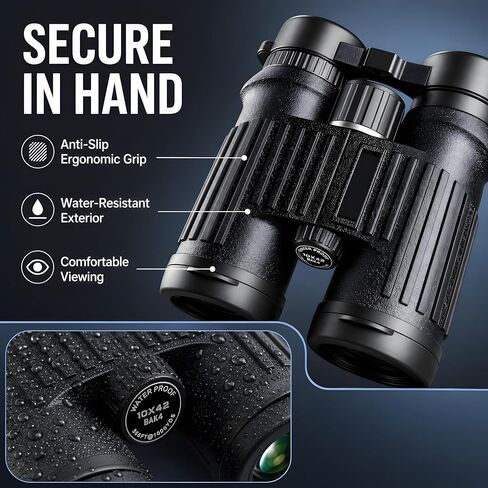 10x42 Anti-Slip Binocular, BAK4 Prism, Wide-Angle Eyepiece, Anti-Slip Ergonomic Design, Lens Binoculars for Bird Watching, Hunting, Travel, Sports, Cruise, Watch the Game with Carrying Bag(No. 1) in Saudi Arabia