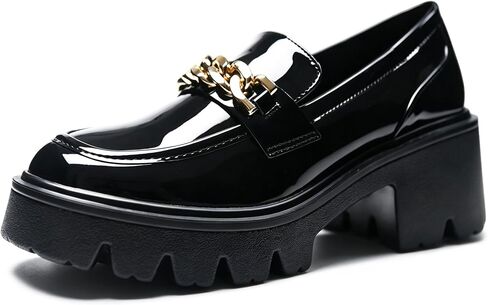 Black Platform Loafers for Women, Chunky Heel Slip On Shoes, Comfortable Business Casual Dressy Office Loafers in Kuwait