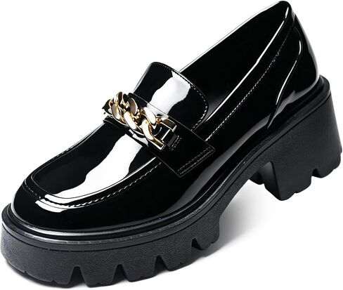 Black Platform Loafers for Women, Chunky Heel Slip On Shoes, Comfortable Business Casual Dressy Office Loafers in Kuwait