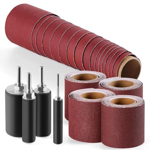 POLIWELL Sanding Drum Kit 8-Piece Four 3-metre Rolls Sandpaper | 80/120/240/320 Grit Drum Sander Ideal for Mould Grinding Machine. Made of Sandpaper for Drill and Press Drilling Machines in Saudi Arabia