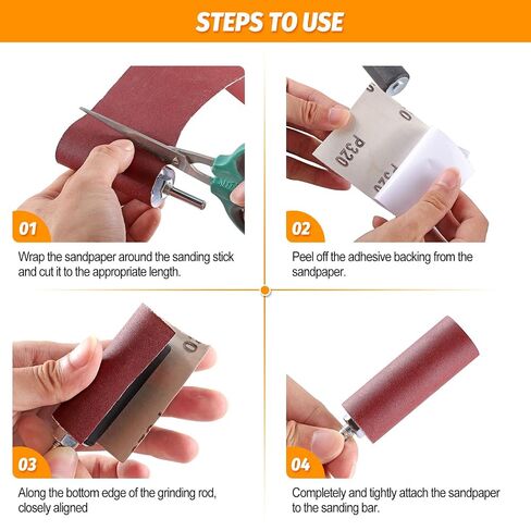 POLIWELL Sanding Drum Kit 8-Piece Four 3-metre Rolls Sandpaper | 80/120/240/320 Grit Drum Sander Ideal for Mould Grinding Machine. Made of Sandpaper for Drill and Press Drilling Machines in Saudi Arabia