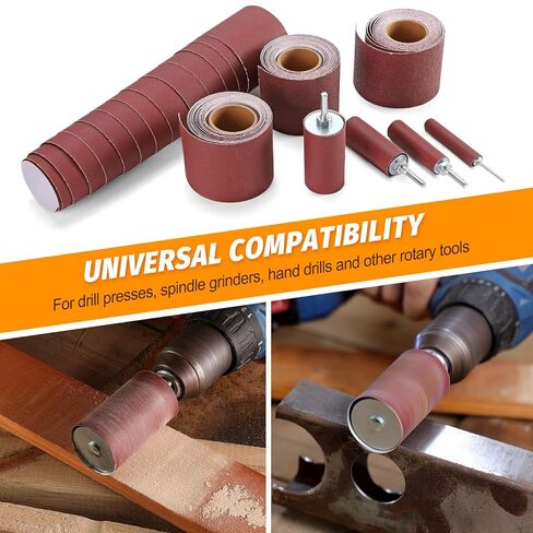 POLIWELL Sanding Drum Kit 8-Piece Four 3-metre Rolls Sandpaper | 80/120/240/320 Grit Drum Sander Ideal for Mould Grinding Machine. Made of Sandpaper for Drill and Press Drilling Machines in Saudi Arabia