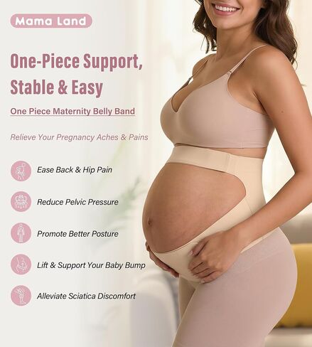 Mama Land One Piece Pregnancy Belly Band for Women, Maternity Support Belt, Trimester Must Haves, Pregnant Bands for Back, Abodomen, Pelvic Pain Relief, Adjustable Girdle Items (Beige, M) in Kuwait