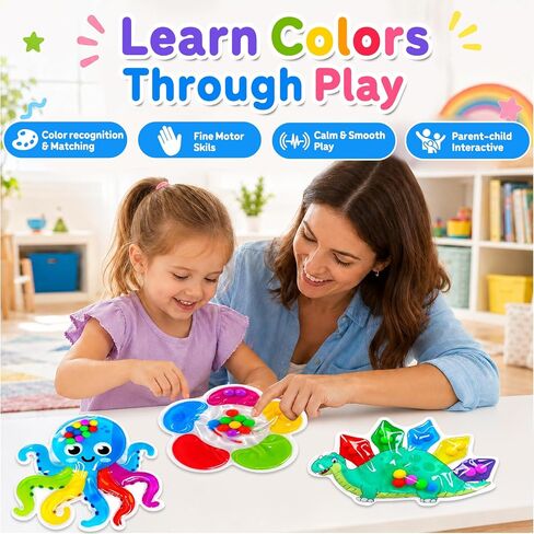 3PCS Color Sorting Sensory Squeeze Fidget Toys for Kids,Montessori Preschool Learning Fine Motor Skils Matching Travel Roadtrip Toy Birthday for Boys Girls Ages 3+ in Saudi Arabia