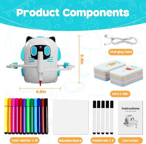 Drawing Robot for Kids with Camera Recognition, Smart Robot Drawing Machine | Interactive Educational Drawing Machine with 150 Cards & 12 Colorful Pens, Christmas Birthday Gifts for Kid Ages 3+ in Saudi Arabia