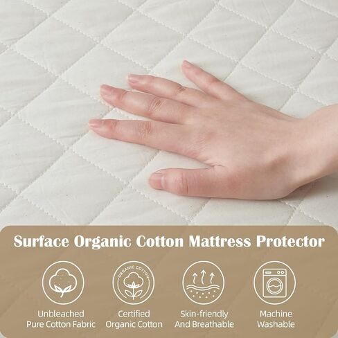 Organic Crib Mattress Protector - Top&Side 100% Waterproof Protector | Organic Mattress Protectors for bed | 5-Sided Waterproof Protection | Noiseless & Breathable | Crib Size 52x28x9 in in Kuwait