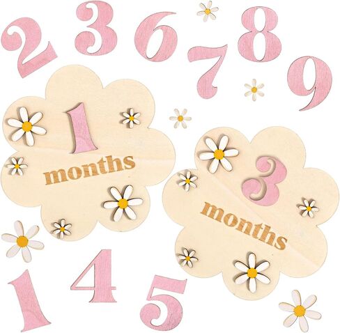 Baby Monthly Milestone Signs 1-12 Month Wooden 3D Floral Design Milestones Cards Markers Disc Announcement Sign Baby Girl Newborn Photography Props Double-Sided, Nursery Decor for Girls in Saudi Arabia