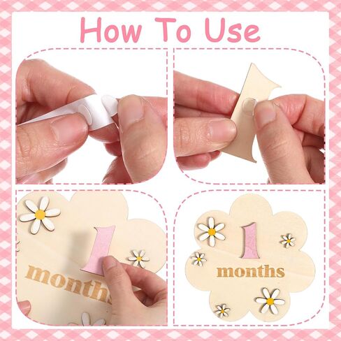 Baby Monthly Milestone Signs 1-12 Month Wooden 3D Floral Design Milestones Cards Markers Disc Announcement Sign Baby Girl Newborn Photography Props Double-Sided, Nursery Decor for Girls in Saudi Arabia