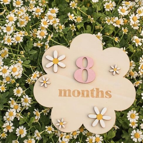 Baby Monthly Milestone Signs 1-12 Month Wooden 3D Floral Design Milestones Cards Markers Disc Announcement Sign Baby Girl Newborn Photography Props Double-Sided, Nursery Decor for Girls in Saudi Arabia