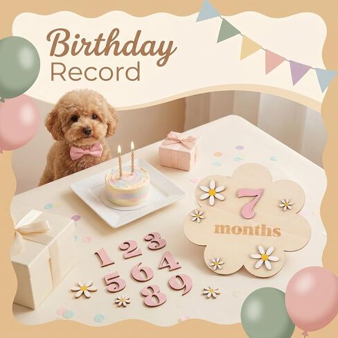 Baby Monthly Milestone Signs 1-12 Month Wooden 3D Floral Design Milestones Cards Markers Disc Announcement Sign Baby Girl Newborn Photography Props Double-Sided, Nursery Decor for Girls in Saudi Arabia