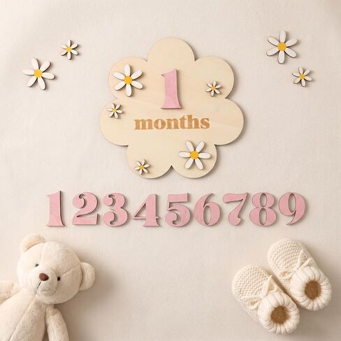 Baby Monthly Milestone Signs 1-12 Month Wooden 3D Floral Design Milestones Cards Markers Disc Announcement Sign Baby Girl Newborn Photography Props Double-Sided, Nursery Decor for Girls in Saudi Arabia