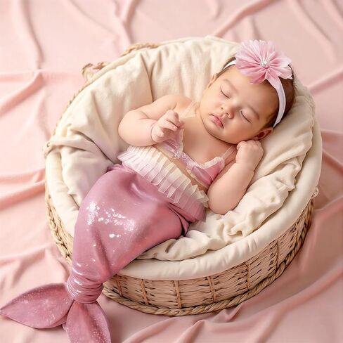 Ylsteed Newborn Photography Prop Mermaid Outfit Newborn Photography Outfits Girl Baby Photo Props Mermaid Tail Outfit Baby Mermaid Costume Set Baby Mermaid Tails Bra Outfit（Pink） in Saudi Arabia