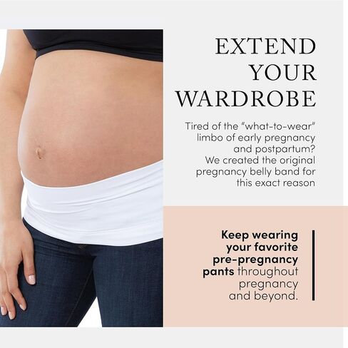 Ingrid & Isabel Basics - Bellaband - Belly Bands for Pregnant Women (L/XL), Black & White, 2 Pack in Kuwait