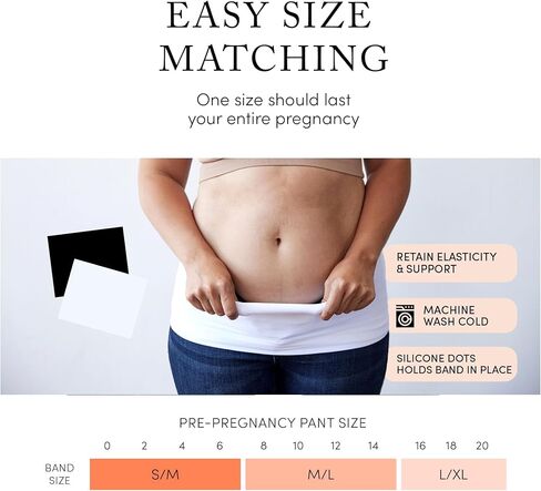 Ingrid & Isabel Basics - Bellaband - Belly Bands for Pregnant Women (L/XL), Black & White, 2 Pack in Kuwait