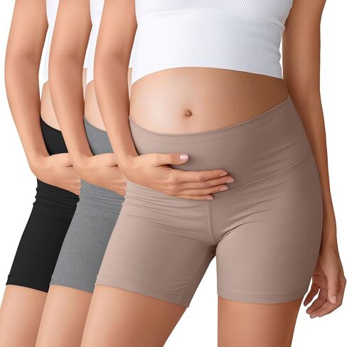 Ficerd 3 Pack Maternity Pajama Lounge Shorts | High Waist, Under Belly, Maternity Biker Shorts, Lounge Pajama Sleep Shorts, Summer Maternity Bottoms, Workout, Casual in Saudi Arabia