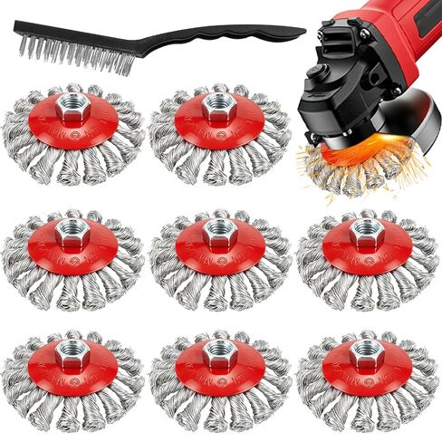 9-Pack 4-1/2" Wire Wheel for Angle Grinder with 5/8" Thread Arbor | 4 Inch Knotted Twist Carbon Steel Wire Brush for Grinder, for Heavy-Duty Rust, Paint Removal, Metal Cleaning in Saudi Arabia