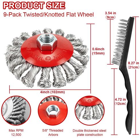 9-Pack 4-1/2" Wire Wheel for Angle Grinder with 5/8" Thread Arbor | 4 Inch Knotted Twist Carbon Steel Wire Brush for Grinder, for Heavy-Duty Rust, Paint Removal, Metal Cleaning in Saudi Arabia