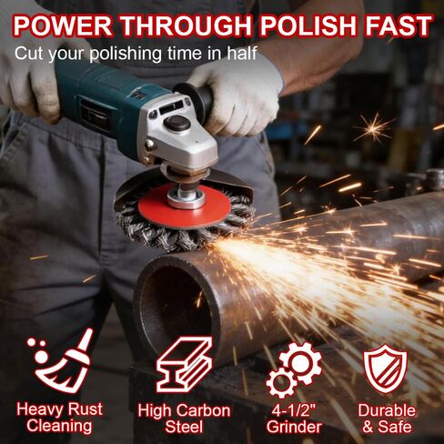 9-Pack 4-1/2" Wire Wheel for Angle Grinder with 5/8" Thread Arbor | 4 Inch Knotted Twist Carbon Steel Wire Brush for Grinder, for Heavy-Duty Rust, Paint Removal, Metal Cleaning in Saudi Arabia