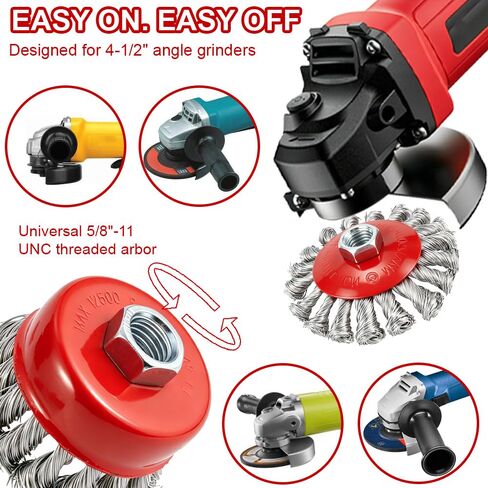 9-Pack 4-1/2" Wire Wheel for Angle Grinder with 5/8" Thread Arbor | 4 Inch Knotted Twist Carbon Steel Wire Brush for Grinder, for Heavy-Duty Rust, Paint Removal, Metal Cleaning in Saudi Arabia