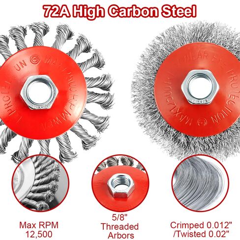 7-Pack Wire Wheel Brush for 4-1/2" Angle Grinder, Knotted & Crimped | 3 Inch Carbon Steel Cup Brush, 4 inch Wire Wheels Set, Fits 5/8"-11 UNC Arbor for Rust, Paint, Welding, Metal Removal in Saudi Arabia