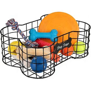 Metal Dog Toy Basket,Iron Wire Dog Toy Bin,Dog Bone Shaped Basket,Puppy Toy Stuff Organizer,Sturdy Dog Storage for Dog Toys,Harness,Leash,Blanket,Snacks,Accessories-Black in Kuwait