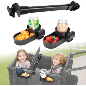 Forward-Facing Support Bar + 4-Pack Stroller Wagon Snack Tray with Spill-Proof Cup Holders - Wonderfold Accessories Compatible with WONDERFOLD W4 Elite/Luxe 4-Seater Wagons, Detachable & Easy Install in Saudi Arabia