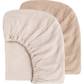 MairMore 2 Pack Muslin Baby Crib Sheets, 52 x 28 in Fitted Bed Sheets | Soft & Durable, 100% Cotton Breathable Elastic Neutral Standard Sheets Set for Toddler, Newborn, Infants, Girls, Boys (Ivory) in Saudi Arabia