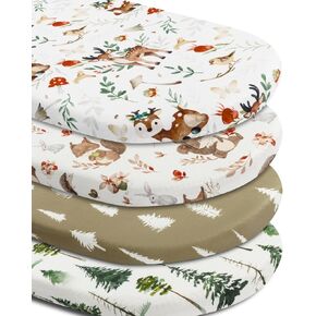 4 Pack Bassinet Sheets Woodland Forest Animals Wood Neutral Unisex Fitted Baby Bassinet Sheets Set for Standard Bassinets for Baby Boys or Girls in Saudi Arabia