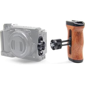 360° Rotating Wood Side Handle for Camera Cage - Adjustable 18-32mm Mounting with Cold Shoe & 1/4" Threads Compatible with SmallRig (YH-R044) in Kuwait