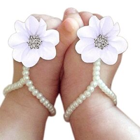 Baby Girl Foot Flower Shoes Barefoot Sandals Pearl Chiffon in Saudi Arabia