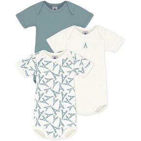 Petit Bateau Pack of babies' BOYS short-sleeved Eiffel Tower print cotton bodysuits SIZES 3-36 MONTHS in Kuwait
