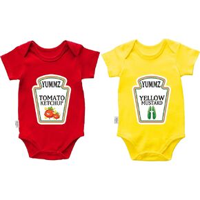 2-Pack Baby Twins Bodysuit Ketchup Mustard Newborn Romper Funny Long Sleeve Footless Outfits Twin Boy Girl 0-12 Months in Kuwait