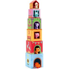 DJECO Topanifarm, Wooden Sorting and Stacking Blocks, 18+ Months | Builds a Farm, Animal Toys, Enhances Fine Motor Skills, Durable Playtime, Cute Design for Preschool Toddlers in Kuwait