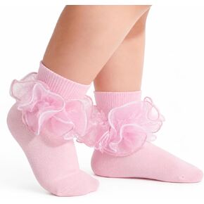 Girls Ruffle Socks Double Big Ruffle Lace Frilly Turn Cuff Dress Socks in Saudi Arabia