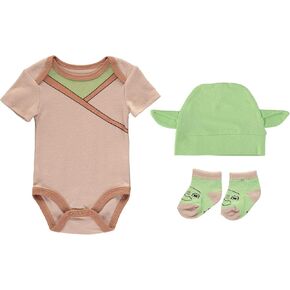Happy Threads Baby Boys' Star Wars Yoda Baby Boys | Bodysuit Bootie Socks and Hat 3 Piece Gift Set in Saudi Arabia
