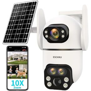ESCANU Three-Lens Security Camera Wireless Outdoor,2K 360° View Cameras for Home Security,Solar Battery Powered Camera with10x Hybrid Zoom,Motion Detection,Night Vision,No Subscription Fee,Waterproof in Saudi Arabia