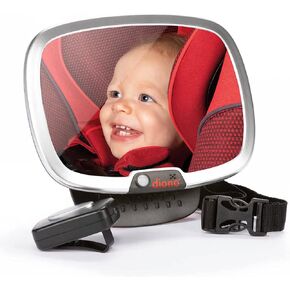 Diono Easy View Plus Baby Car Mirror with Light, Safety Car Seat Mirror for Rear Facing Infant with 360 Rotation, LED Night Light, Wide Crystal Clear View, Shatterproof, Crash Tested in Saudi Arabia