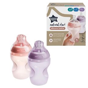 Tommee Tippee Natural Start Anti Colic 9 oz BPA Free Silicone Baby Bottles, 0+ Months, Silicone Feels Like Mother's Skin, Slow Flow Breast-Like Nipple, Clear, Pack of 2 | Pack of 2, 0m+, Silicone Feels Like Mother's Skin, Slow Flow Breast-Like Nipple, Cle in Kuwait