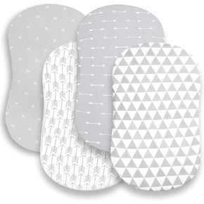 Premium Bassinet Fitted Sheet for Halo, Mika Micky, Maxi COSI & Others - 4 Pack 100% Jersey Knit - Bedding for Standard Size Oval or Halo Pads for Boys & Girls in Kuwait
