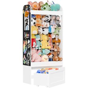 51.2" H Stuffed Animal Storage with Blackboard, Kids Toy Storage with 180L Stuffed Zoo for 80+ Plushies and Rolling Toy Box, Wooden Organizer Shelf for Girls Boys Bedroom/Playroom in Saudi Arabia