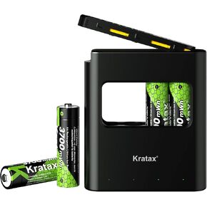 Kratax 3700mWh AA بطاريات ليثيوم قابلة للشحن مع شاحن، 4 عبوات عالية السعة بطاريات ليثيوم أيون مزدوجة 1.5 فولت، طويلة الأمد، شاحن بطاقة مع بطارية ليثيوم AA قابلة للشحن للكاميرات الخارجية in Kuwait